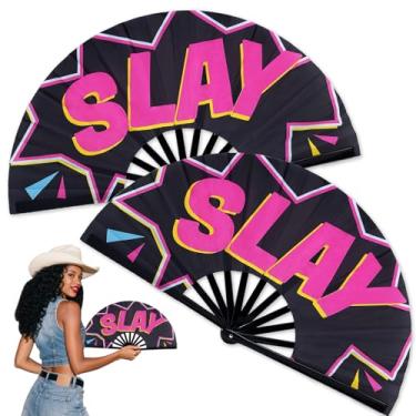 Imagem de HJX Pacote com 2 leques grandes dobráveis de rave, fãs grandes de 33 cm para dança em linha, ventilador de botas no chão para dança, festival, clube, festa discoteca