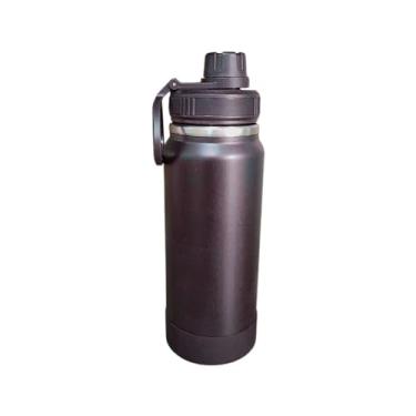 Imagem de Garrafa Térmica Esportiva de Aço Inox Parede Dupla Isolada a Vácuo 600ml com Alça Antivazamento para Academia Fitness Corrida Escritório (Preto)