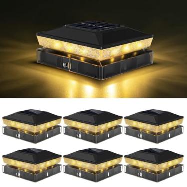 Imagem de vighep Luzes de poste solares 4 x 4 para ambientes externos com 2 modos de cor, pacote com 6 lâmpadas pretas para cercas movidas a energia solar, à prova d'água, ajuste 3,5 x 3,5, 4x4, postes de