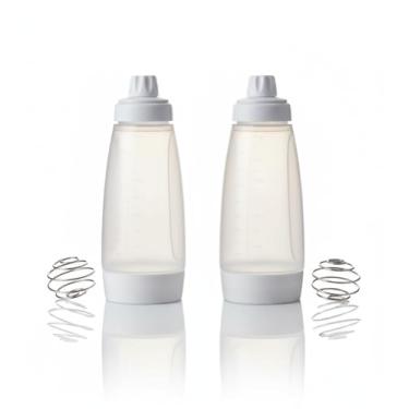 Imagem de Vivaluxe Garrafa dispensadora de massa de panqueca de 1000 ml (pacote com 2), dispensador de panqueca 2 em 1 à prova de vazamento, dispensador de massa e batedeira com bola de batedor, garrafa de