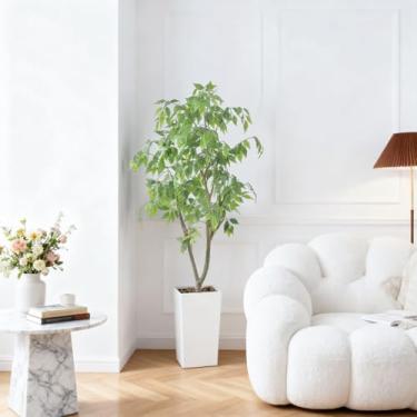 Imagem de Árvore de ficus artificial realista de 1,8 m com vaso branco, grande planta tropical falsa para casa, escritório, sala de estar, shopping, varanda, decoração interna