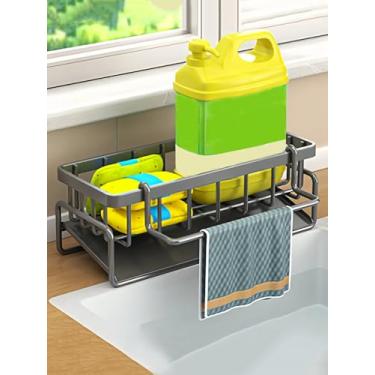 Imagem de Rack de armazenamento de pia de cozinha com suporte de pano de louça, organizador de pia de banheiro, organizador de pia, suporte multifuncional para escova, toalha, cinza