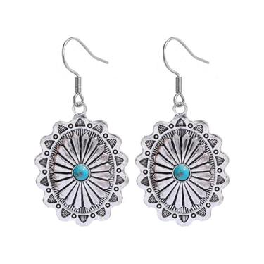 Imagem de Brincos Western Country para mulheres, vintage, concho, cowgirl, caubói, prata, oval, turquesa, pendurado, brinco, joias, presente para mulheres, one size, Liga de aço, Sem pedra preciosa