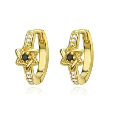 Imagem de Brincos de argola pequenos de estrela vintage para mulheres e senhoras prata esterlina 925 delicado preto transparente zircônia cúbica brincos de cartilagem elegantes joias de aniversário para ela 10