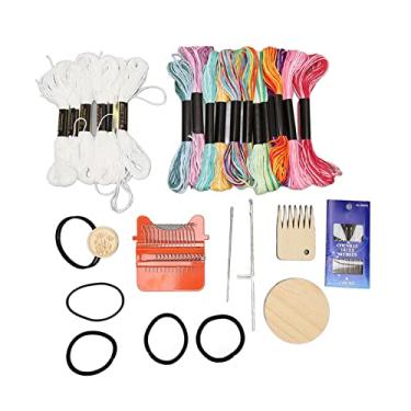 Imagem de Mini Tear Máquina de Tecelagem de Madeira Tear 14 Ganchos 18 Cores Fios Fácil Operação Tear de Cerzir Portátil para Artesanato DIY Reparação e Amantes de Tricô