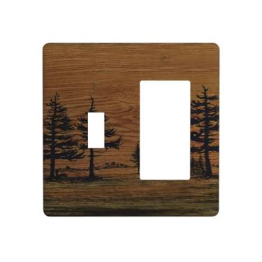 Imagem de Vghoko Capas decorativas para tomada rústica, placa marrom, pinheiro, grão de madeira, combinação de 2 faixas, interruptor de luz, interruptor único, interruptor de parede, tampas, para decoração de