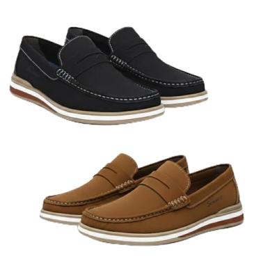Imagem de Kit 2 Pares Sapato Masculino Casual Dockside Elegance Couro Legítimo Blaqueado (Preto e Rato, BR, Adulto, Numérico, 42)