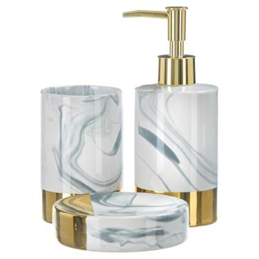 Imagem de Kit Lavabo Banheiro Conjunto Saboneteira Líquida Porcelana Luxo Pia