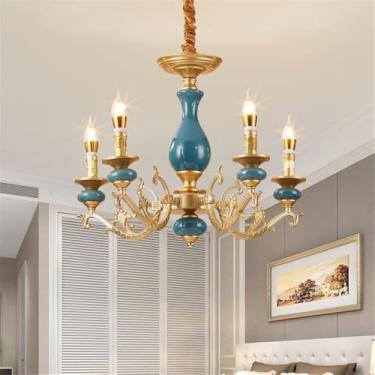 Imagem de Lustre de cerâmica europeu com velas e LED, estilo retrô americano, para sala de estar, restaurante, quarto, escritório, casa de campo, hotel ou café (5 lâmpadas).
