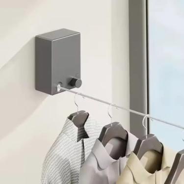 Imagem de Varal Retrátil de Parede 4,2 m em Aço Inox, Recolhimento Automático, Suporta 20 kg, Compacto e Resistente para Apartamento e Lavanderia, Instalação Simples, Secagem Rápida, Reforçado (Preto)