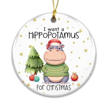 Imagem de Enfeite de hipopótamo 2025 - Enfeite de Natal de hipopótamo fofo com suéter de Natal com chapéu de Papai Noel - Decoração de árvore de Natal com animais engraçados, crianças
