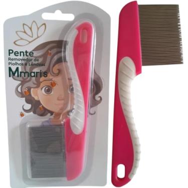 Imagem de Pente Fino de Ferro Aço Inox Removedor de Piolhos e Lêndeas Cor Rosa Chiclete Extrator De Piolho M Mari'S