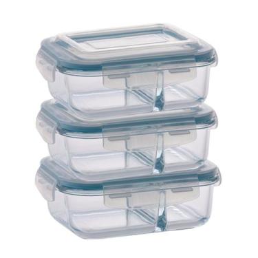 Imagem de Kit 3 Pote de Vidro Hermético Com Divisoria 640ml Marmita - DONA LAURA