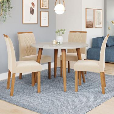 Imagem de Mesa de Jantar 4 Lugares Dani Juliana com Vidro Madeira/Off White/Nude - Cimol