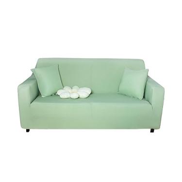 Imagem de SPOUR Capa de sofá de cor sólida, capa de sofá de sala de estar de 1 2, 3 e 4 lugares, protetor de móveis macio com faixa elástica para animais de estimação - verde claro - 2 lugares 145-185 cm