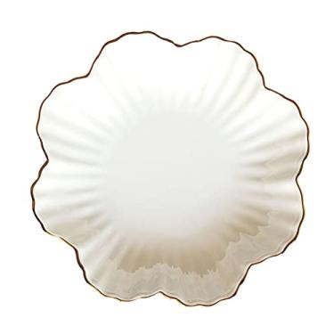 Imagem de Prato de cerâmica redondo de cerâmica para servir pratos de jantar de porcelana canelados, adequado para bife, macarrão, pizza, festa em casa, restaurante, pratos de jantar