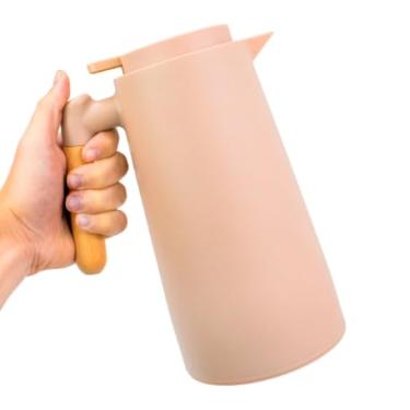 Imagem de Garrafa Térmica Inox 1 Litro com Cabo de Madeira – Isolamento Superior, Servir Fácil e Alta Durabilidade para Café, Chá e Bebidas (Bege)