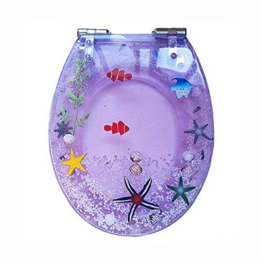 Imagem de Assento de vaso sanitário macio fechado assento sanitário 41,5 cm fundo oceano transparente capa de assento de vaso sanitário de resina, assento de vaso sanitário oval alongado fechamento lento