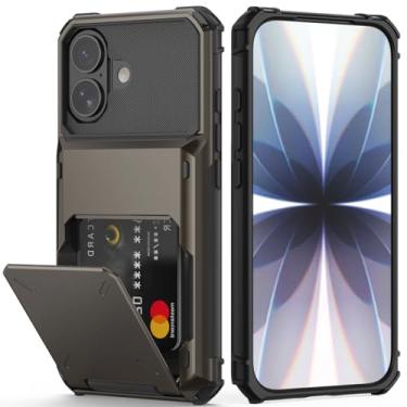 Imagem de Nvollnoe Capa compatível com iPhone 17 com suporte para cartão [loja 5 cartões] capa carteira resistente à prova de choque de camada dupla com compartimento para cartão oculto grande capa de