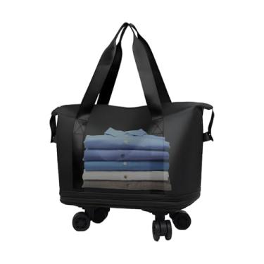Imagem de Bolsa de transporte com rodas, mala pessoal com rodinhas | Bolsa de viagem leve e resistente a arranhões com rodas giratórias de 360 graus, compartimento de separação úmida e seca, Preto, Refer to