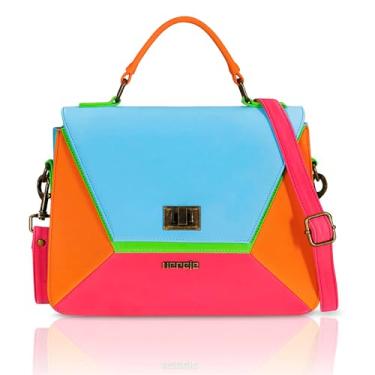 Imagem de HEREJE Bolsas de ombro femininas – Bolsas de mão para mulheres – Bolsas transversais coloridas retrô para mulheres – Presentes para mulheres – Bolsa de couro PU de luxo com alça removível, Laranja, maçã verde, turquesa, rosa