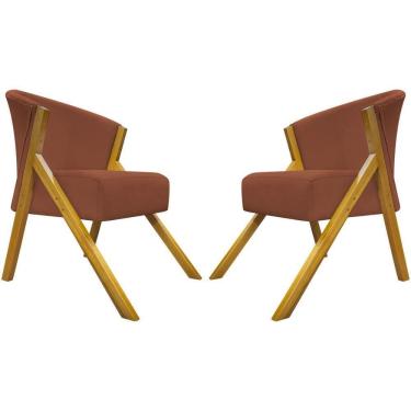 Imagem de Kit 2 Poltronas Decorativa You Suede Braça Amadeirada - Terracota Suede