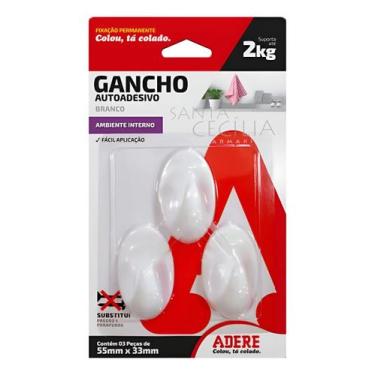 Imagem de Gancho Branco Adesivo Adere 3 Unidades, Branco