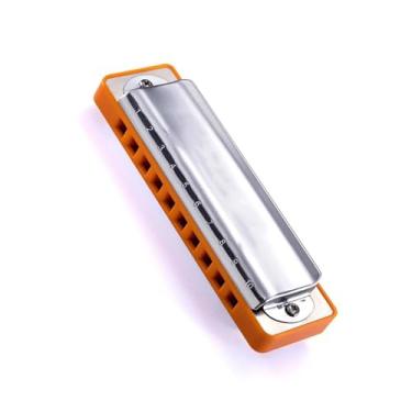 Imagem de Gaita profissional Play Harmonica 10 furos diatônica blues com pente laranja requintado qualidade de som padrão (cor: D)