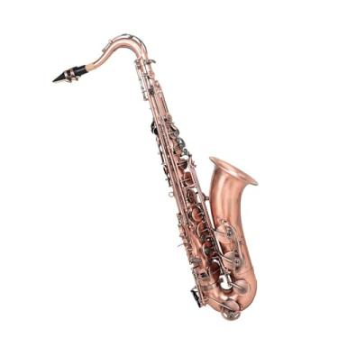 Imagem de Instrumento de saxofone vermelho antigo saxofone bb saxofone tenor instrumento musical de latão profissional com estojo acessórios de escova