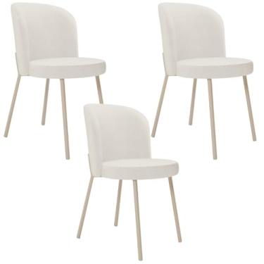 Imagem de Kit 03 Cadeiras Para Sala de Jantar Cozinha Estofada Gavi Arena L02 Linho Bege - Lyam Decor