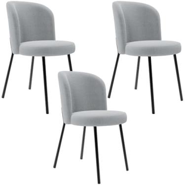 Imagem de Kit 3 Cadeiras Sala de Jantar Estofada Gavi L02 Bouclê Cinza - Lyam Decor