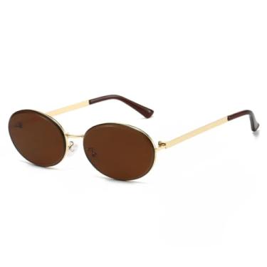 Imagem de HPIRME Óculos de sol retrô de metal oval com armação pequena, proteção UV400, vintage, masculino e feminino, moda (C2)
