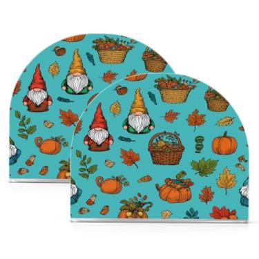 Imagem de ATTX Pacote com 2 porta-guardanapos de acrílico de Ação de Graças com design de abóboras girassóis e gnomos - Organizador decorativo de mesa para cozinha, restaurante, decoração de férias de casa #405