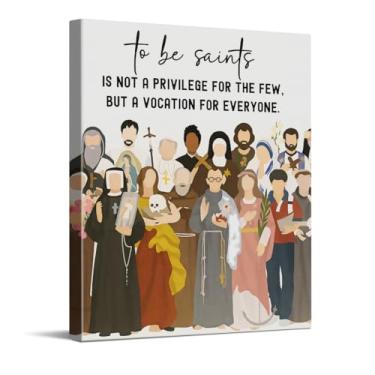 Imagem de CYFDYVT Citação "To Be Saints", arte de parede em tela católica, impressão artística de ilustração de santo moderna, decoração de fé inspiradora para casa, igreja ou sala de aula, tela deformada, 20 x