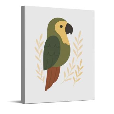 Imagem de Impressão artística de ilustração de papagaio verde fofo, arte de parede em tela de berçário de safári, decoração de parede de animal de bebê para quarto de bebê, presentes para meninos e meninas
