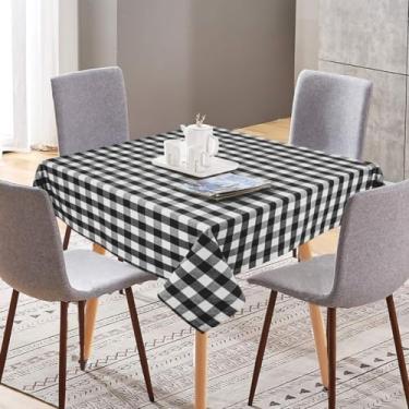 Imagem de UNIQINNOW Toalha de mesa quadrada Buffalo Check tecido resistente 100% algodão - capa de mesa de jantar lavável - ideal para jantar, casamento, Natal, uso diário, roupa de mesa 152 x 152 cm, preto e