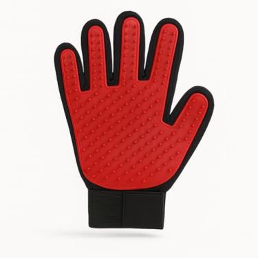 Imagem de Luva de Escovação para Pets, Remoção de Pelos, Massagem, Lavável, Vermelho e Preto, Cães e Gatos