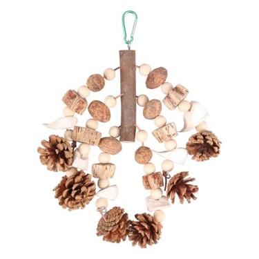 Imagem de Brinquedo de mastigar papagaio de madeira, gaiola de pássaro de madeira natural, brinquedo de mordida pendurada - atividade criativa para mastigar, escalar e brincar para grandes papagaios, arara e