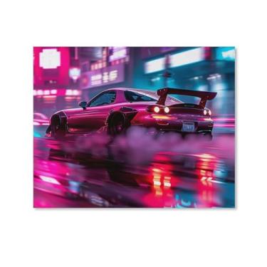 Imagem de HouLaiZhe Neon Sports Car Jdm Rx7 Extreme Speed Posters Tela Estética Decoração de Quarto Pintura de Parede Impressões Sala de Galeria Decoração de Parede para Quarto Sala de Estar Escritório 08 x 10
