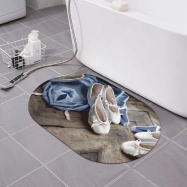 Imagem de Zeraoke Sapatilha de balé - Tapete de banho de terra de diatomáceas estampado 39,9 x 59,9 cm - antiderrapante, secagem rápida para banheiro e cozinha, suporte de borracha