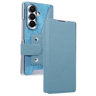 Imagem de LTLMYDAM Capa de couro para Samsung Galaxy Z Fold 7, protetor de tela flip slots para cartões, capa de suporte, textura de fibra de carbono, capa de negócios, bronze, dobra 7