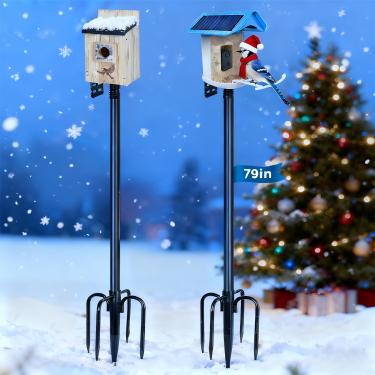 Imagem de Gtongoko Poste alimentador de pássaros inteligente de 199 cm para estação meteorológica ao ar livre, kit de montagem de metal resistente, suporte ajustável para alimentador de pássaros, preto, pacote