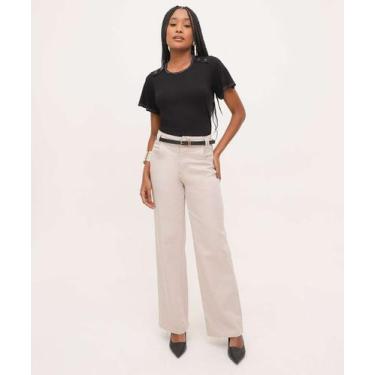 Imagem de Calça Sarja Wide Leg Bolsos Feminina Sawary-59094, Bege, 44