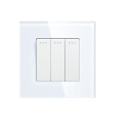Imagem de Interruptor mecânico de 1/2/3 Gang, interruptor de botão mecânico de 1 via, preto e branco, interruptores de energia com painel de vidro de cristal de 86 mm (branco 3 gangues)