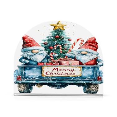 Imagem de Wassud Porta-guardanapos de acrílico de Natal com gnomos em aquarela, dispensador de guardanapo de papel moderno em forma de U para mesa, cozinha, sala de jantar, bancada 1 peça (comporta 50-60