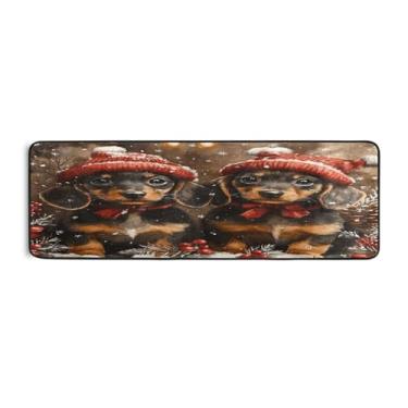 Imagem de Qilmy Tapete de Natal para cães Red Hat 183 x 61 cm, antiderrapante, antifadiga, confortável, tapetes longos, para quarto, sala de estar, banheiro, corredores, entrywa589