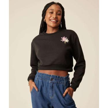 Imagem de Blusão Feminino Cropped Moletom Estampado Marisa-72466, Preto, GG