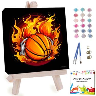 Imagem de Artunion Kit de pintura emoldurada por números para adultos iniciantes e crianças de 8 a 12 anos, kit de pintura de basquete por número com bolas de moldura, kit de pintura esportiva por números em