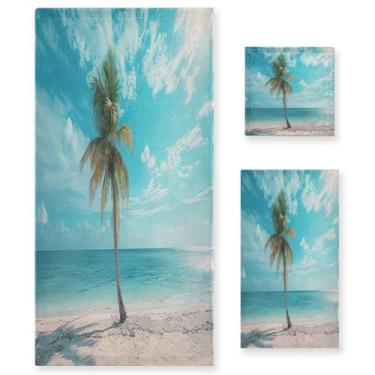 Imagem de xigua Lindo conjunto de toalhas de banheiro de palmeira absorvente macio 3 peças toalha de banho toalha de mão toalhas decorativas para banheiro, academia, hotel, praia, piscina