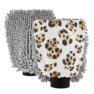 Imagem de STAYTOP Lindas luvas de lavagem de carro com estampa de leopardo, 2 peças, luvas de microfibra de chenille, sem arranhões, panos de esponja de lavagem ultra absorventes para carros, limpeza doméstica